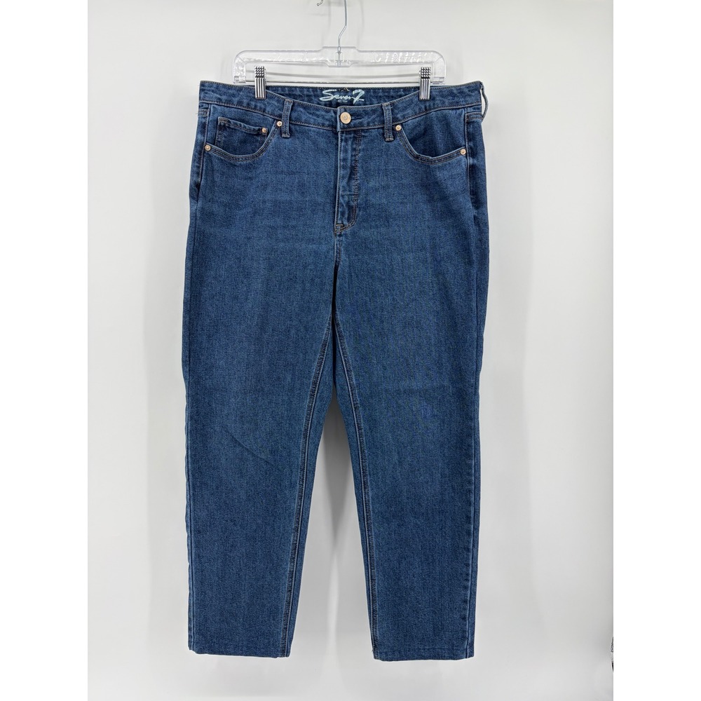 Seven7 Womens 14 Blue Slimβ Straight Jean Medium Wash Stretch Denim High Rise